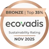 Ecovadis, Bronze | Top 35%. Sustainability Rating | Nov 2025